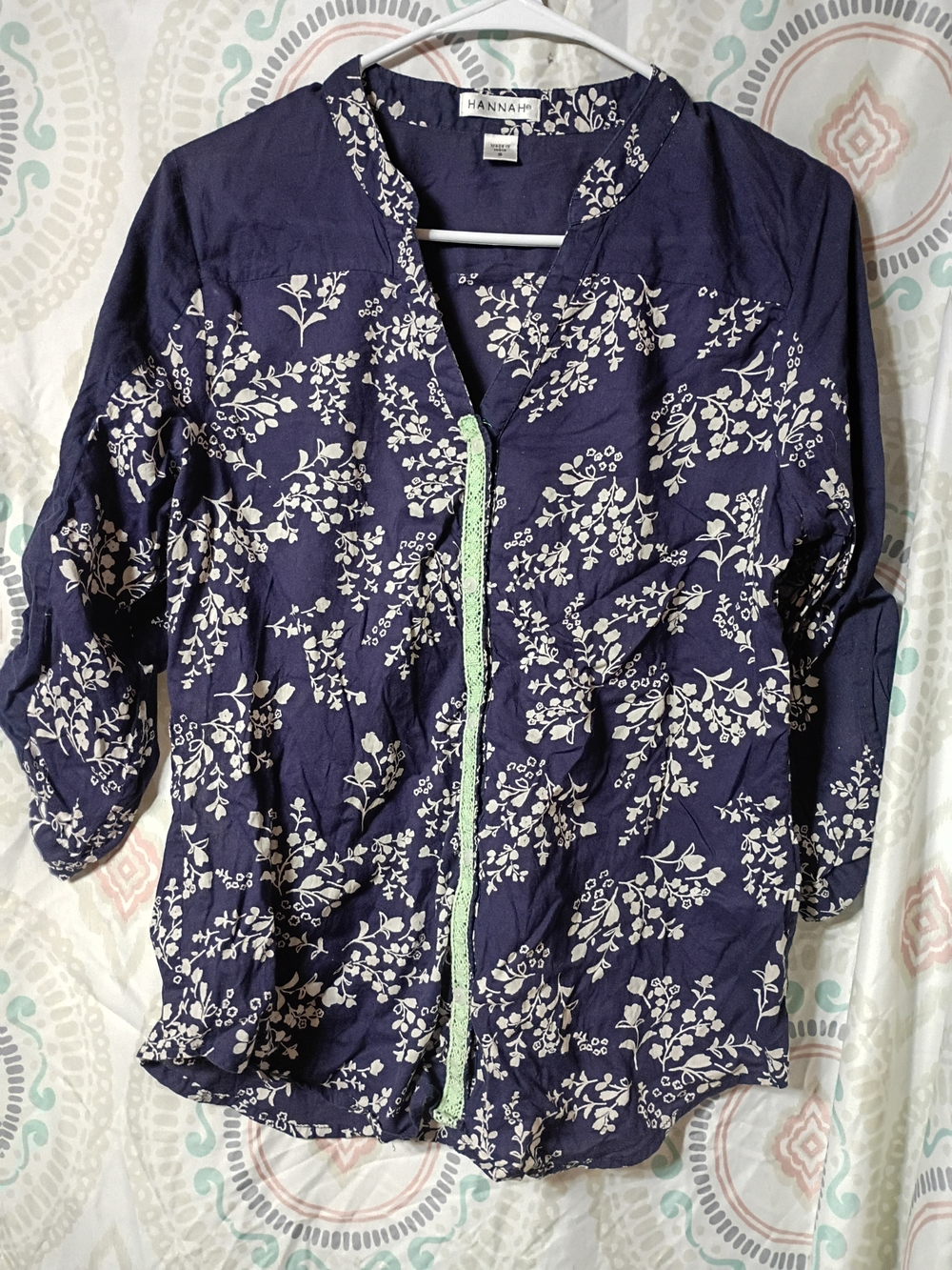 Hannah Navy Floral Tunic with Mint Trim